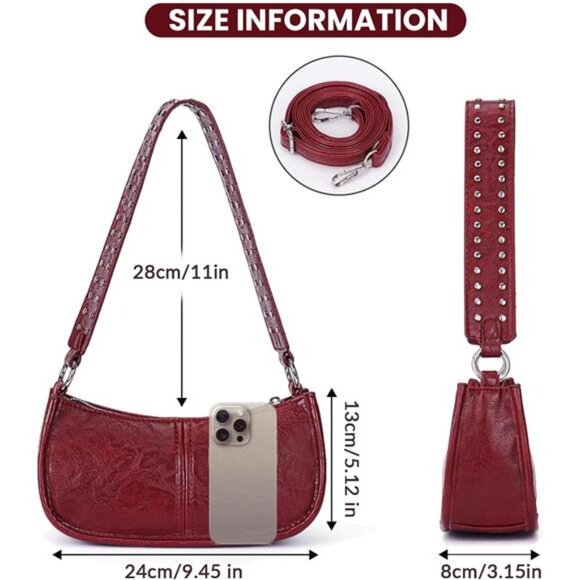 Y2K Shoulder Bag for Women Studded Crossbody Purse Small Retro Leather Handbag - Picture 6 of 7